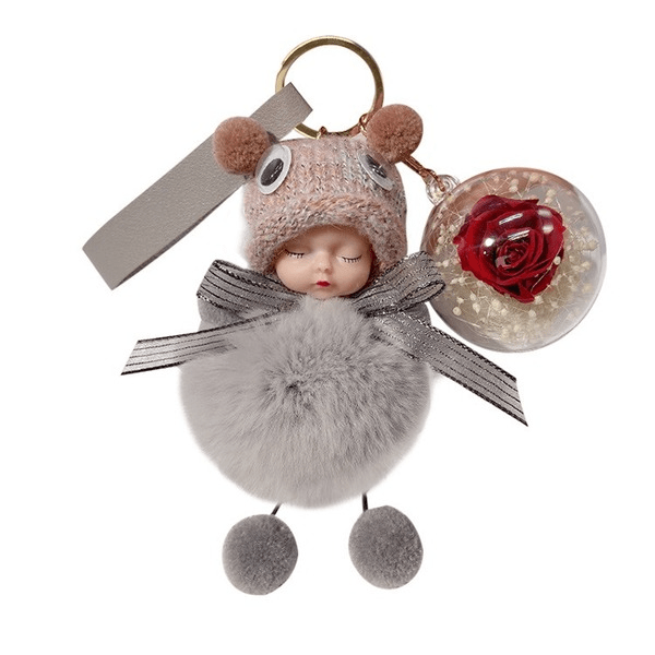 Wholesale red rex rabbit fur soft cute doll Pom Pom Keychain JDC-KC-LX046 Keychains 恋希 Wholesale Jewelry JoyasDeChina Joyas De China