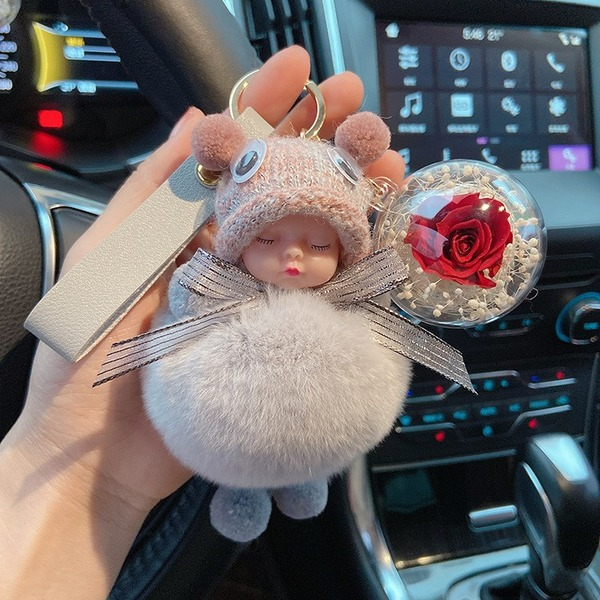 Wholesale red rex rabbit fur soft cute doll Pom Pom Keychain JDC-KC-LX046 Keychains 恋希 Wholesale Jewelry JoyasDeChina Joyas De China