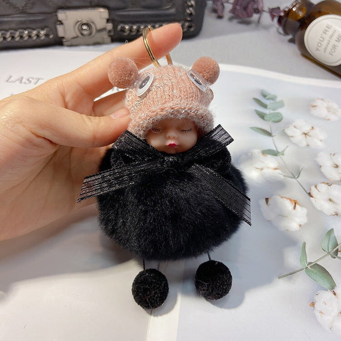 Wholesale red rex rabbit fur soft cute doll Pom Pom Keychain JDC-KC-LX046 Keychains 恋希 Single black Wholesale Jewelry JoyasDeChina Joyas De China