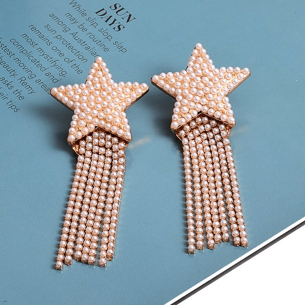 Wholesale Red Rhinestone Tassel Earrings JDC-ES-SK079 Earrings 深刻 Wholesale Jewelry JoyasDeChina Joyas De China