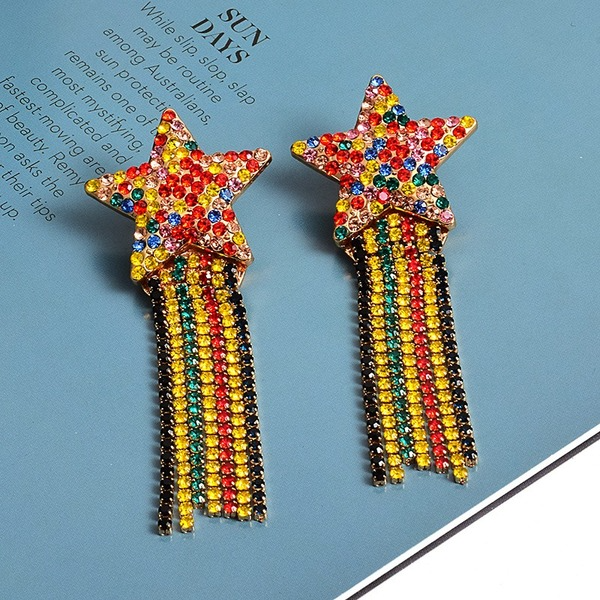 Wholesale Red Rhinestone Tassel Earrings JDC-ES-SK079 Earrings 深刻 Wholesale Jewelry JoyasDeChina Joyas De China