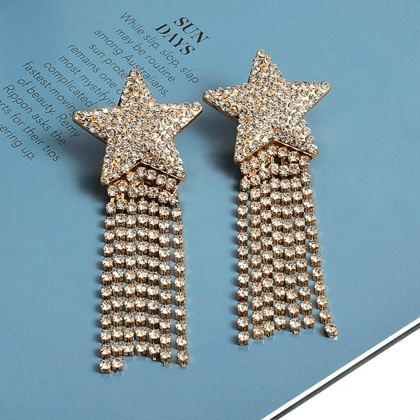 Wholesale Red Rhinestone Tassel Earrings JDC-ES-SK079 Earrings 深刻 Wholesale Jewelry JoyasDeChina Joyas De China