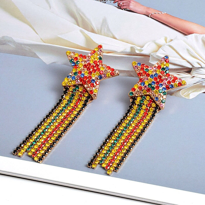 Wholesale Red Rhinestone Tassel Earrings JDC-ES-SK079 Earrings 深刻 Color Wholesale Jewelry JoyasDeChina Joyas De China