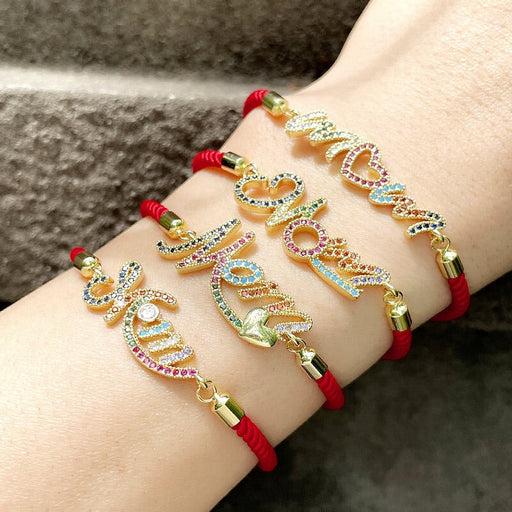 Wholesale red rope inlaid with color copper zircon Mother's Day bracelet JDC-BT-AOS003 Bracelet 翱昇 Wholesale Jewelry JoyasDeChina Joyas De China