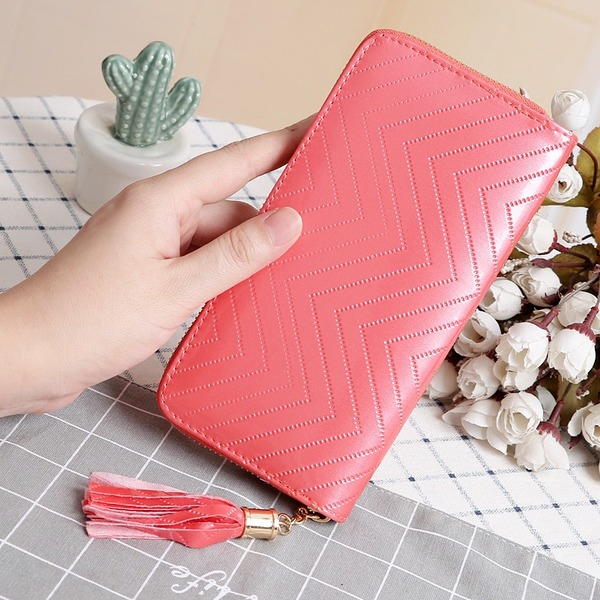 Bulk Jewelry Wholesale red tassel plaid long zipper single pull wallet JDC-WT-lx019 Wholesale factory from China YIWU China