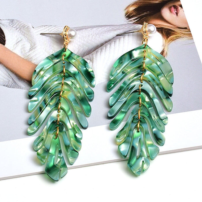 Wholesale Resin Leaf Electroplating Alloy Pearl Earrings JDC-ES-SK089 Earrings 深刻 green Wholesale Jewelry JoyasDeChina Joyas De China