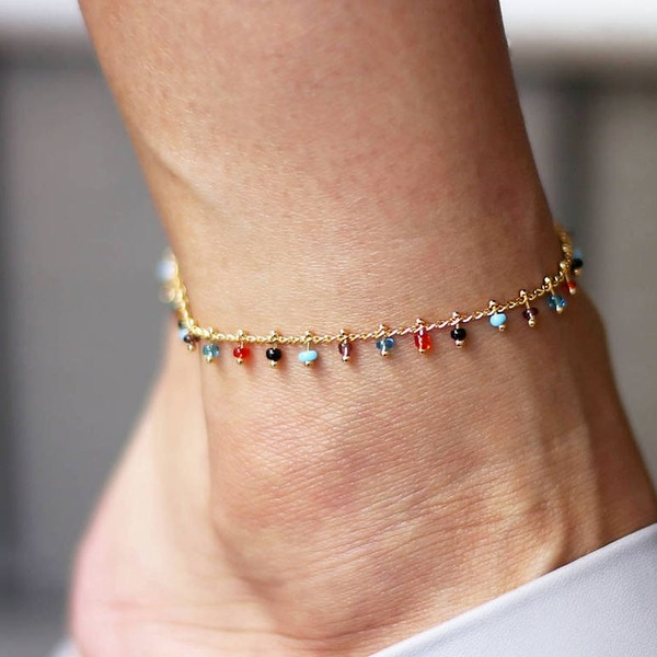 Bulk Jewelry Wholesale retro simple rainbow color glass bead alloy Anklet JDC-AS-F399 Wholesale factory from China YIWU China