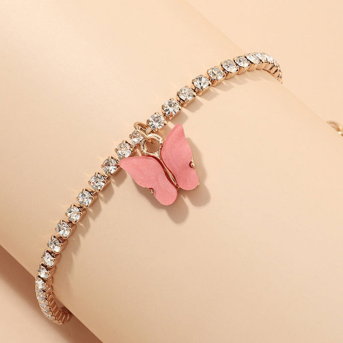Wholesale Rhinestone Alloy Butterfly Bracelet Tennis Chain JDC-BT-NZ036 Bracelet 奈珠 BZ1234xiguahong Wholesale Jewelry JoyasDeChina Joyas De China