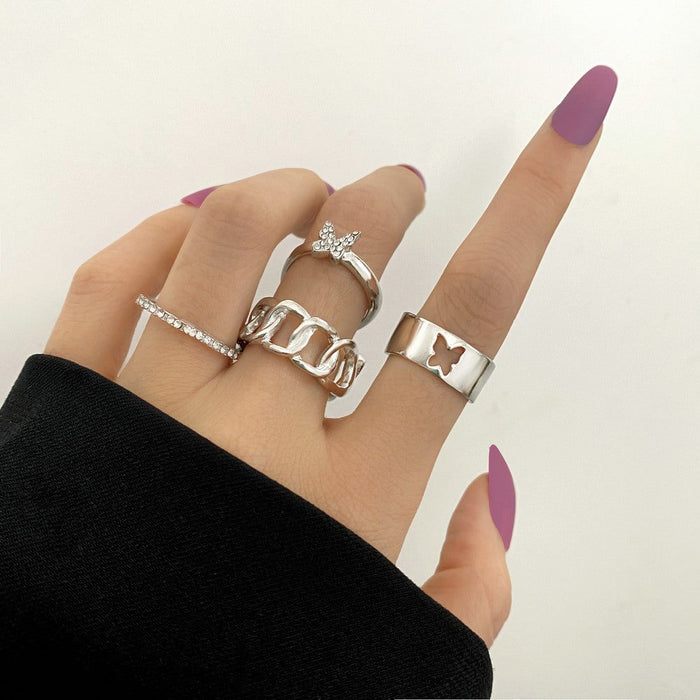 Wholesale Rhinestone Alloy Butterfly Ring Set JDC-RS-F102 Rings 韩之尚 54521 silver Wholesale Jewelry JoyasDeChina Joyas De China