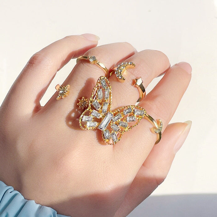 Wholesale Rhinestone Alloy Butterfly Ring Set JDC-RS-F102 Rings 韩之尚 54657 Wholesale Jewelry JoyasDeChina Joyas De China