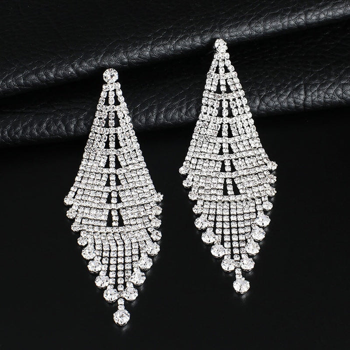 Wholesale Rhinestone Claw Chain Long Tassel Full Rhinestone Earrings JDC-ES-ZHONGW017 Earrings 众薇 silver Wholesale Jewelry JoyasDeChina Joyas De China