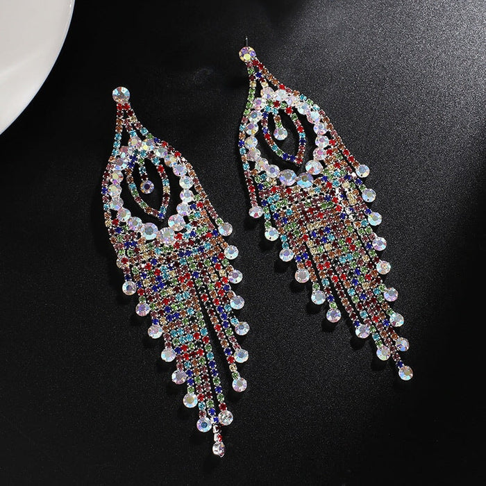 Wholesale Rhinestone crystal earrings JDC-ES-ZHONGW002 Earrings 众薇 Silver + Colored Diamonds Wholesale Jewelry JoyasDeChina Joyas De China