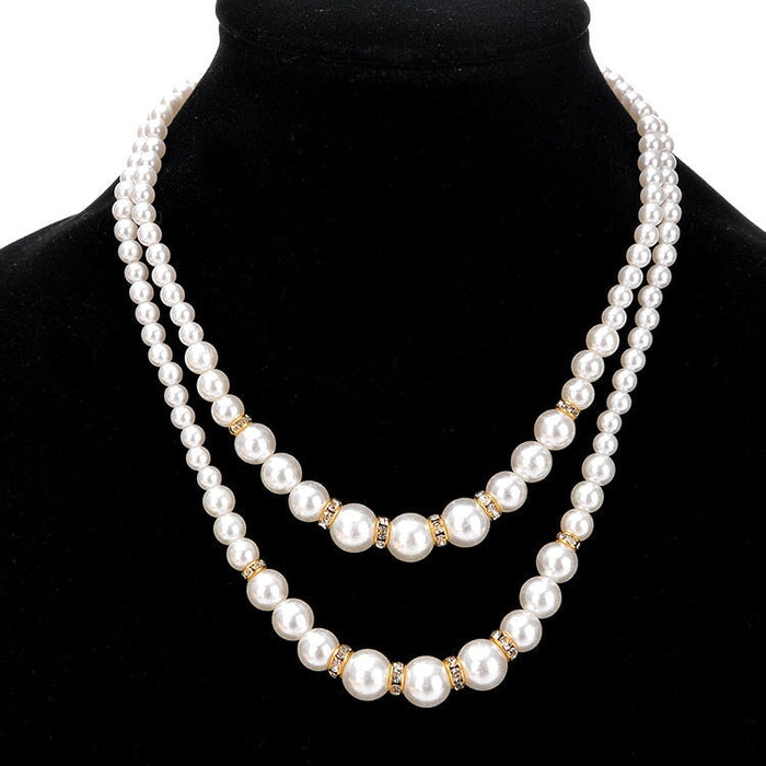 Wholesale Rhinestone Double Pearl Alloy Necklace JDC-NE-Chuangj004 Necklaces 创爵 gold Wholesale Jewelry JoyasDeChina Joyas De China