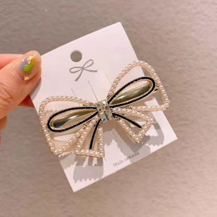 Wholesale Rhinestone Pearl Bow Metal Hair Clip JDC-HC-Yongh003 Hair Clips 永恒 Wholesale Jewelry JoyasDeChina Joyas De China