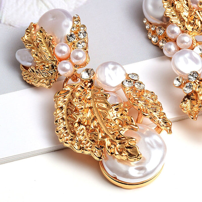 Wholesale Rhinestone Pearl Plated Alloy Earrings JDC-ES-SK025 Earrings 深刻 Wholesale Jewelry JoyasDeChina Joyas De China