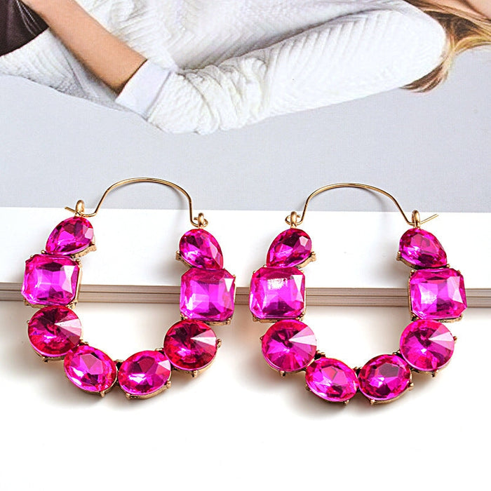 Wholesale Rhinestone Round Crystal Earrings JDC-ES-SK060 Earrings 深刻 pink Wholesale Jewelry JoyasDeChina Joyas De China