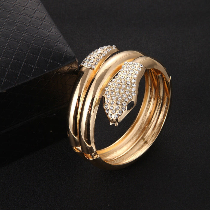 Wholesale Rhinestone Set Alloy Three Circles Snake Bracelet JDC-BT-DZL002 Bracelet 蝶之恋 gold Wholesale Jewelry JoyasDeChina Joyas De China