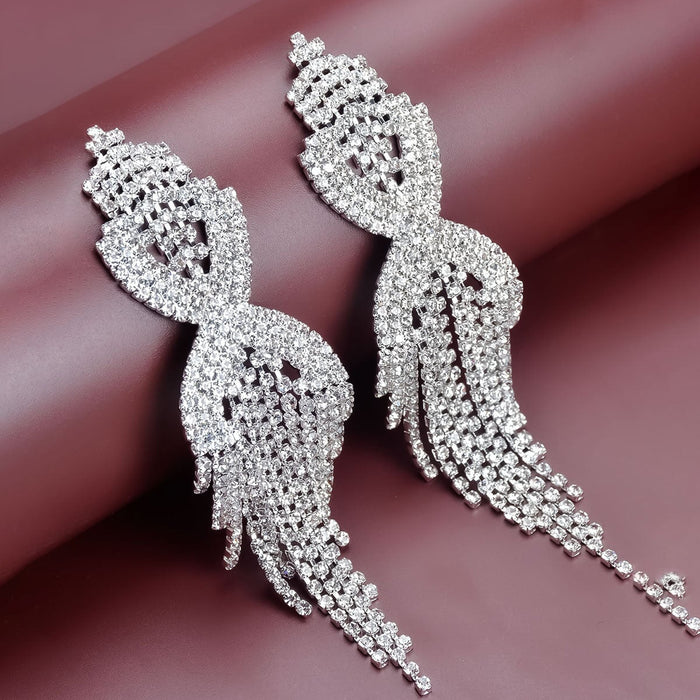 Wholesale Rhinestone Tassel Earrings JDC-ES-Bis025 Earrings 碧莎 silver Wholesale Jewelry JoyasDeChina Joyas De China