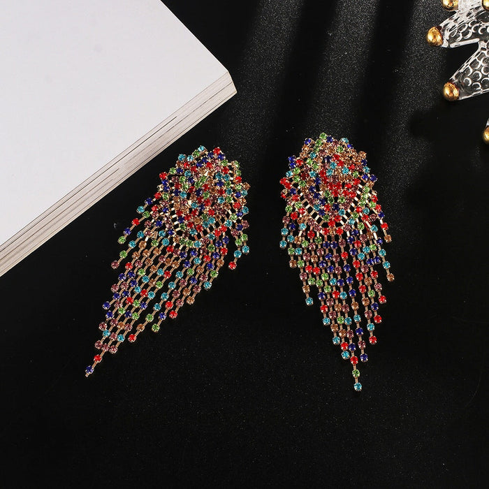 Wholesale Rhinestone Tassel Earrings JDC-ES-ZHONGW010 Earrings 众薇 Gold + Colored Diamonds Wholesale Jewelry JoyasDeChina Joyas De China