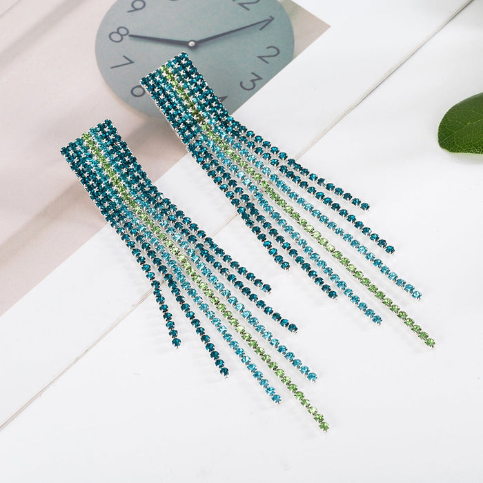 Wholesale Rhinestone Tassel Rhinestone Earrings JDC-ES-ZHONGW004 Earrings 众薇 blue gradient Wholesale Jewelry JoyasDeChina Joyas De China