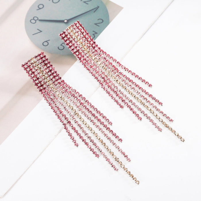 Wholesale Rhinestone Tassel Rhinestone Earrings JDC-ES-ZHONGW004 Earrings 众薇 Pink gradient Wholesale Jewelry JoyasDeChina Joyas De China