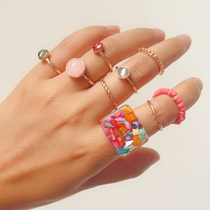Wholesale rice bead alloy resin ring set JDC-RS-Yida001 Rings 宜达 Wholesale Jewelry JoyasDeChina Joyas De China