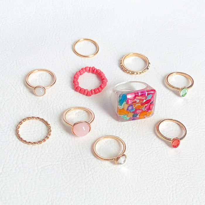 Wholesale rice bead alloy resin ring set JDC-RS-Yida001 Rings 宜达 Wholesale Jewelry JoyasDeChina Joyas De China