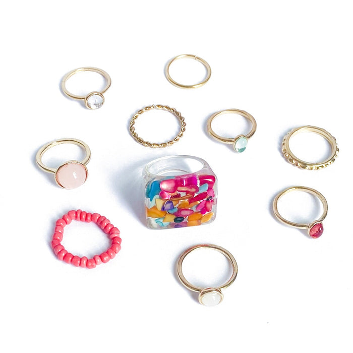 Wholesale rice bead alloy resin ring set JDC-RS-Yida001 Rings 宜达 Wholesale Jewelry JoyasDeChina Joyas De China