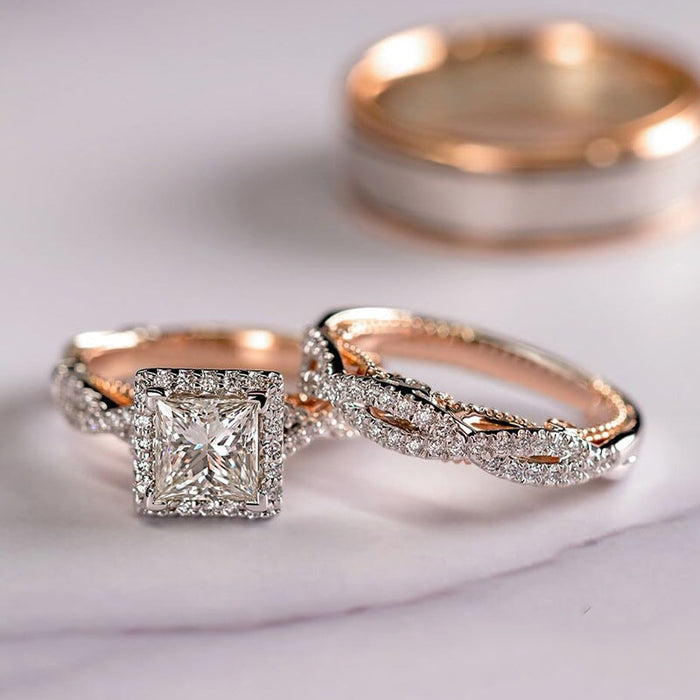 Wholesale rose gold separation shimmer zircon three-piece ring JDC-RS-Caos003 Rings 曹适 Wholesale Jewelry JoyasDeChina Joyas De China