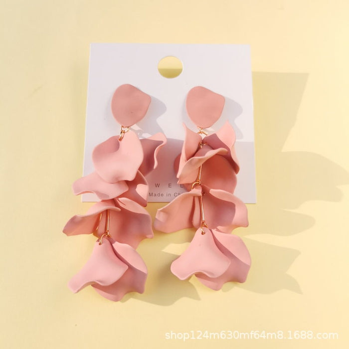 Wholesale rose petal long tassel candy color earrings MOQ≥2 JDC-ES-MOSHU003 Earrings 舒莫 Peach red Wholesale Jewelry JoyasDeChina Joyas De China