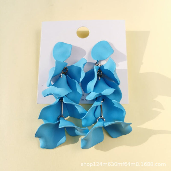 Wholesale rose petal long tassel candy color earrings MOQ≥2 JDC-ES-MOSHU003 Earrings 舒莫 sky blue Wholesale Jewelry JoyasDeChina Joyas De China