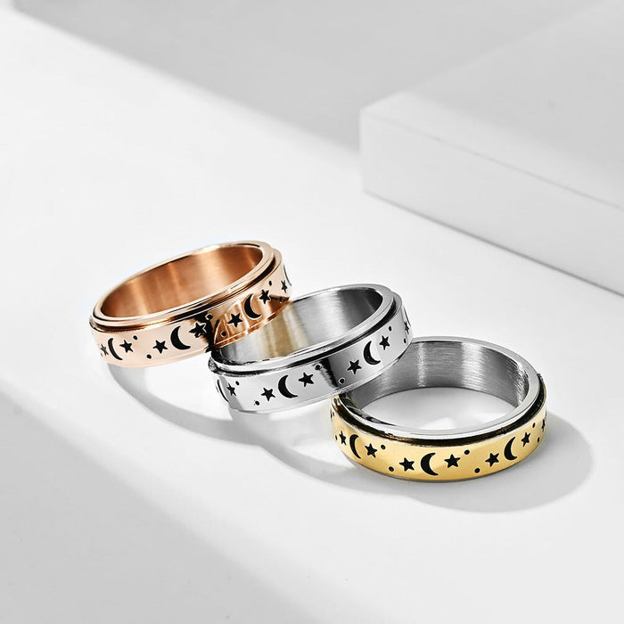 Wholesale rotatable moving star moon stainless steel ring JDC-RS-QianF001 Rings 千风 Wholesale Jewelry JoyasDeChina Joyas De China