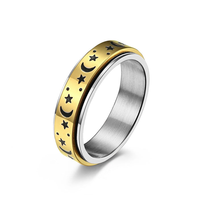 Wholesale rotatable moving star moon stainless steel ring JDC-RS-QianF001 Rings 千风 Golden 5# Wholesale Jewelry JoyasDeChina Joyas De China