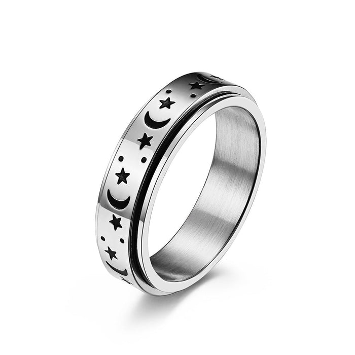 Wholesale rotatable moving star moon stainless steel ring JDC-RS-QianF001 Rings 千风 silver 5# Wholesale Jewelry JoyasDeChina Joyas De China