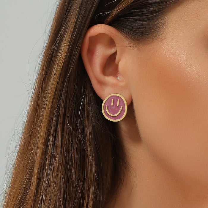 Wholesale Round Asymmetric Smiley Resin Earrings JDC-ES-D204 Earrings 晴雯 Wholesale Jewelry JoyasDeChina Joyas De China