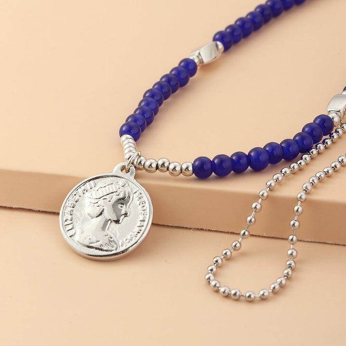 Wholesale Round Brand Avatar Alloy Ball Bead Double Layer Chain Necklace JDC-NE-NZ326 Necklaces 奈珠 Wholesale Jewelry JoyasDeChina Joyas De China