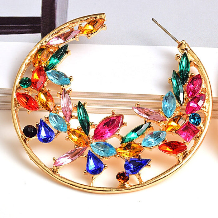 Wholesale Round Colored Rhinestone Plating Alloy Earrings JDC-ES-SK027 Earrings 深刻 Wholesale Jewelry JoyasDeChina Joyas De China