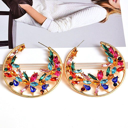 Wholesale Round Colored Rhinestone Plating Alloy Earrings JDC-ES-SK027 Earrings 深刻 Wholesale Jewelry JoyasDeChina Joyas De China