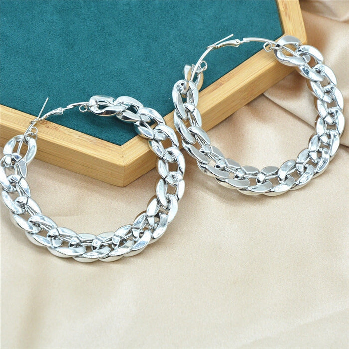 Wholesale Round Metal Alloy CCB Chain Big Earrings JDC-ES-XC343 Earrings 夏晨 Wholesale Jewelry JoyasDeChina Joyas De China