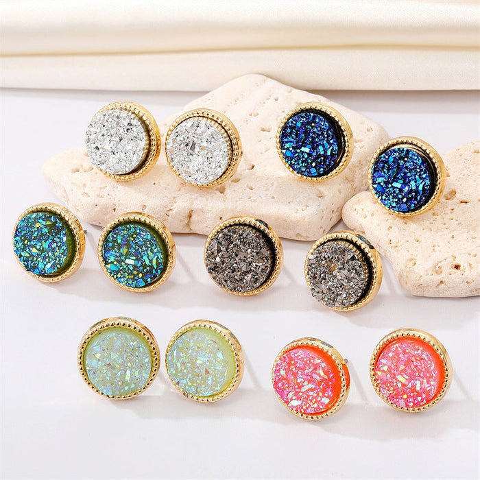 Wholesale Round Resin Glitter Metal Earrings MOQ≥6 JDC-ES-Juej001 Earrings 觉际 Wholesale Jewelry JoyasDeChina Joyas De China