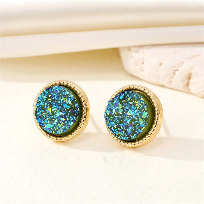 Wholesale Round Resin Glitter Metal Earrings MOQ≥6 JDC-ES-Juej001 Earrings 觉际 light blue AB Wholesale Jewelry JoyasDeChina Joyas De China