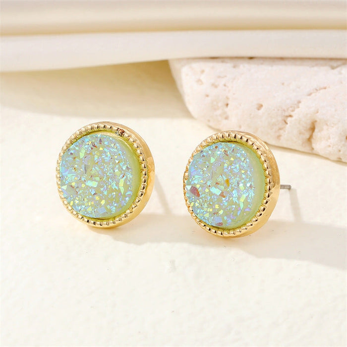 Wholesale Round Resin Glitter Metal Earrings MOQ≥6 JDC-ES-Juej001 Earrings 觉际 light green Wholesale Jewelry JoyasDeChina Joyas De China