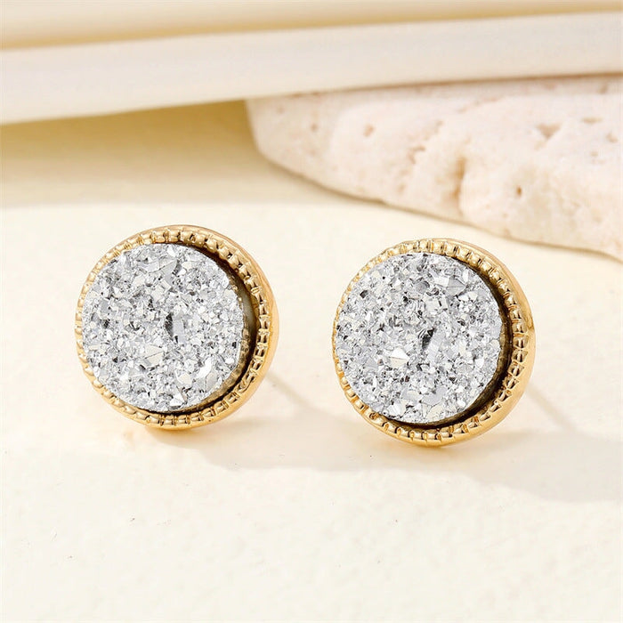Wholesale Round Resin Glitter Metal Earrings MOQ≥6 JDC-ES-Juej001 Earrings 觉际 silver Wholesale Jewelry JoyasDeChina Joyas De China