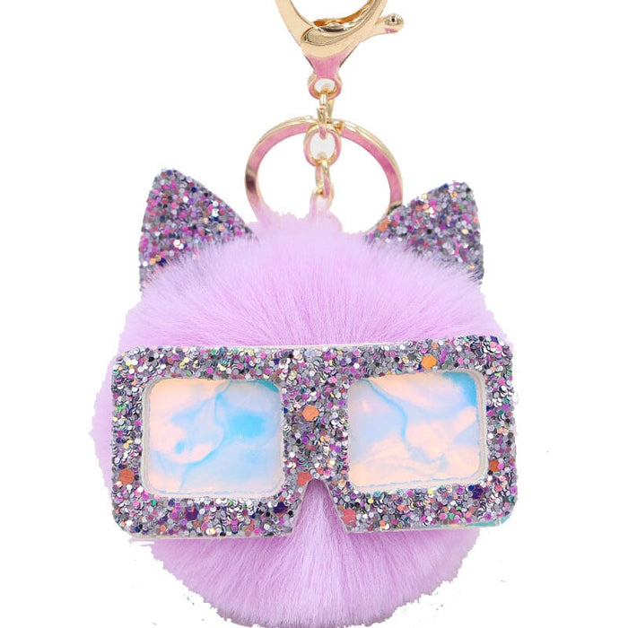 Wholesale Sequin Glasses Frame Imitation Rex Rabbit Hair Alloy Hair Ball Ear Keychain JDC-KC-Zuge028 Keychains 祖格 Wholesale Jewelry JoyasDeChina Joyas De China