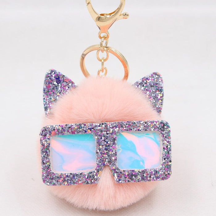 Wholesale Sequin Glasses Frame Imitation Rex Rabbit Hair Alloy Hair Ball Ear Keychain JDC-KC-Zuge028 Keychains 祖格 Korean flour / Wholesale Jewelry JoyasDeChina Joyas De China