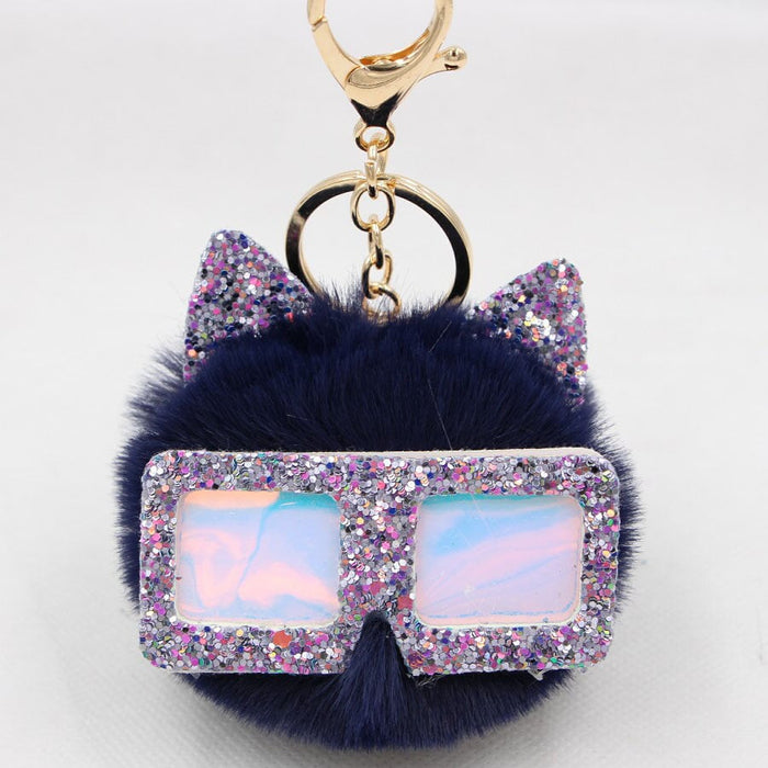 Wholesale Sequin Glasses Frame Imitation Rex Rabbit Hair Alloy Hair Ball Ear Keychain JDC-KC-Zuge028 Keychains 祖格 Navy / Wholesale Jewelry JoyasDeChina Joyas De China