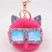 Wholesale Sequin Glasses Frame Imitation Rex Rabbit Hair Alloy Hair Ball Ear Keychain JDC-KC-Zuge028 Keychains 祖格 Rose red / Wholesale Jewelry JoyasDeChina Joyas De China