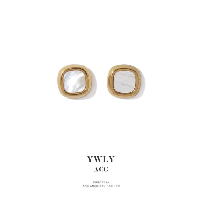 Wholesale Shell Inlaid Square Titanium Stud Earrings JDC-ES-YWLY036 Earrings 丽轶 shell earrings Wholesale Jewelry JoyasDeChina Joyas De China