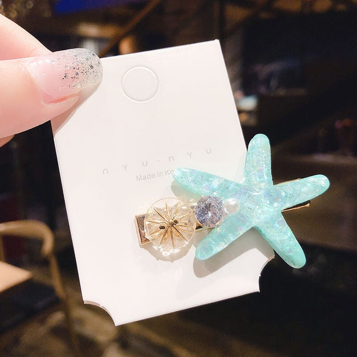 Wholesale Shell Starfish Hairpin JDC-HC-ZhuoM003 Hair Clips 卓美 Blue Wholesale Jewelry JoyasDeChina Joyas De China