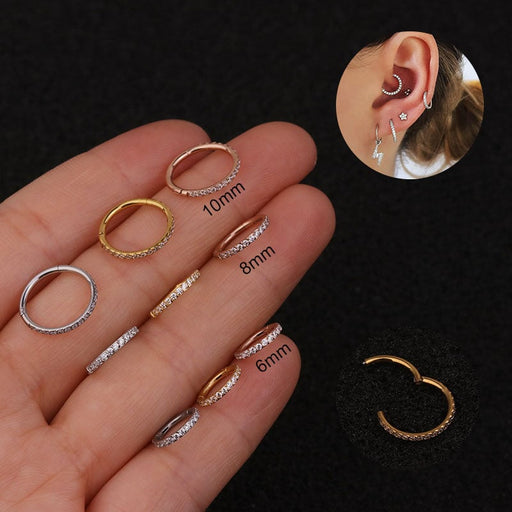 Wholesale side-encrusted zircon stainless steel seamless ring opening piercing stud earrings MOQ≥2 JDC-ES-Henst007 Piercings 亨森 MOQ2 Steel color 6mm Wholesale Jewelry JoyasDeChina Joyas De China